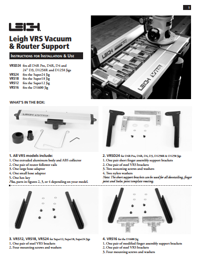 Vacuum & Router Support User Guide - Leigh Dovetail Jigs and Mortise ...